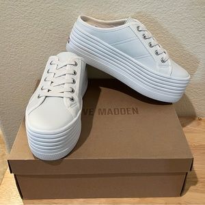 NIB Steve Madden Bridget30 White Leather Platform Mule Sneakers, 8.5